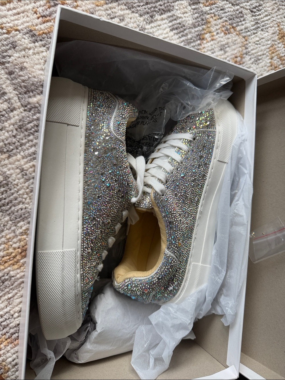 Betsey Johnson Iridescent Crystal Platform Sneakers - Silver Glitter